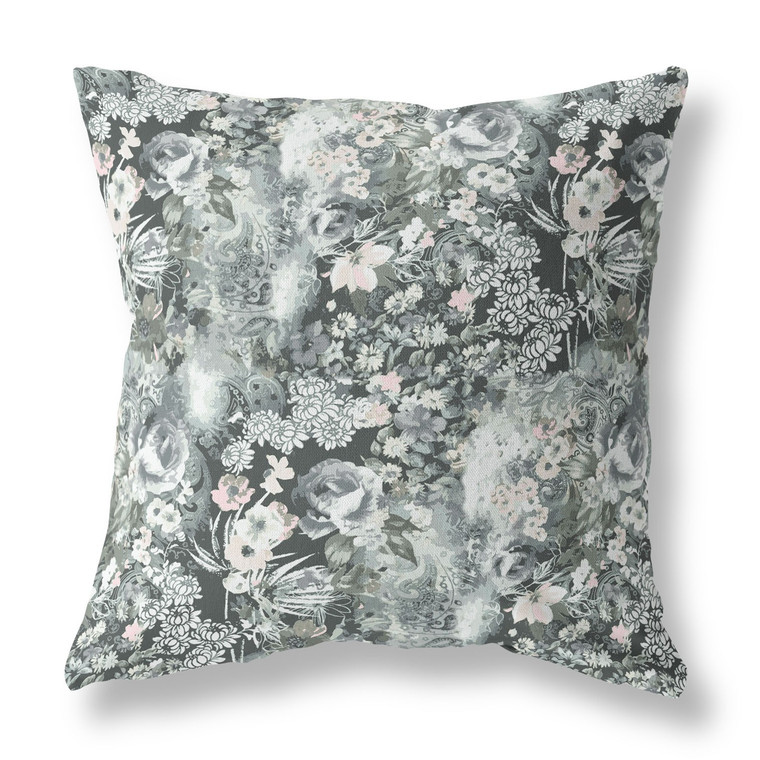 20" Gray White Springtime Indoor Outdoor Throw Pillow - 606114024880