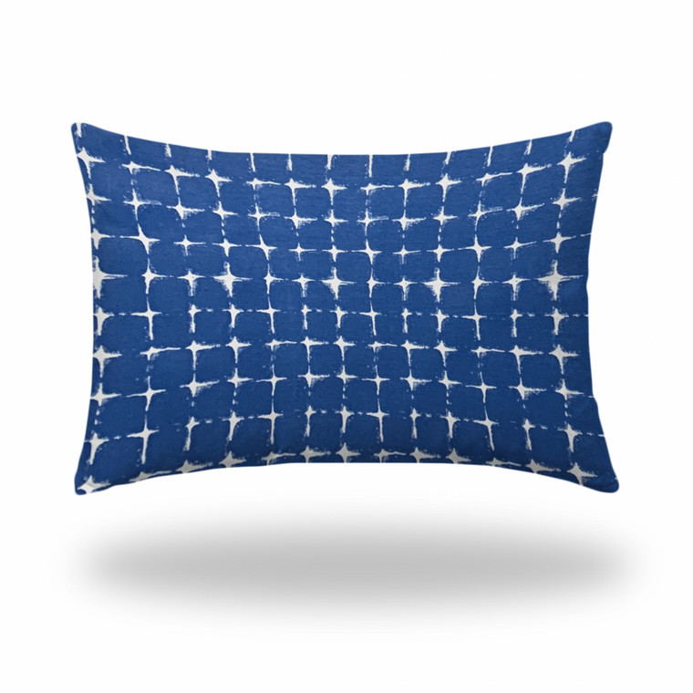 12" X 18" Blue And White Blown Seam Gingham Lumbar Indoor Outdoor Pillow - 606114097761