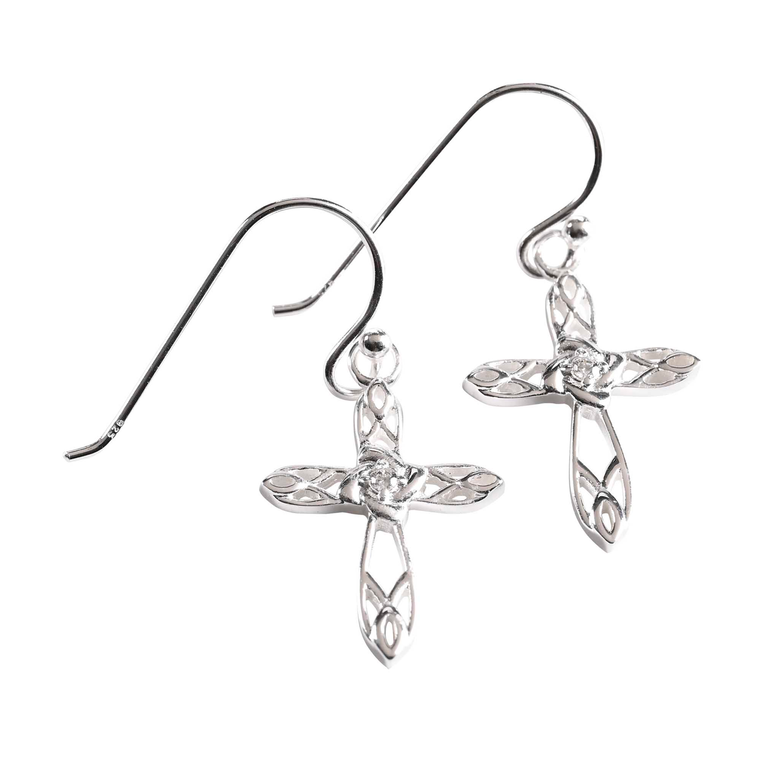 Earrings Fleur-De-Lis Cross SilverPlated