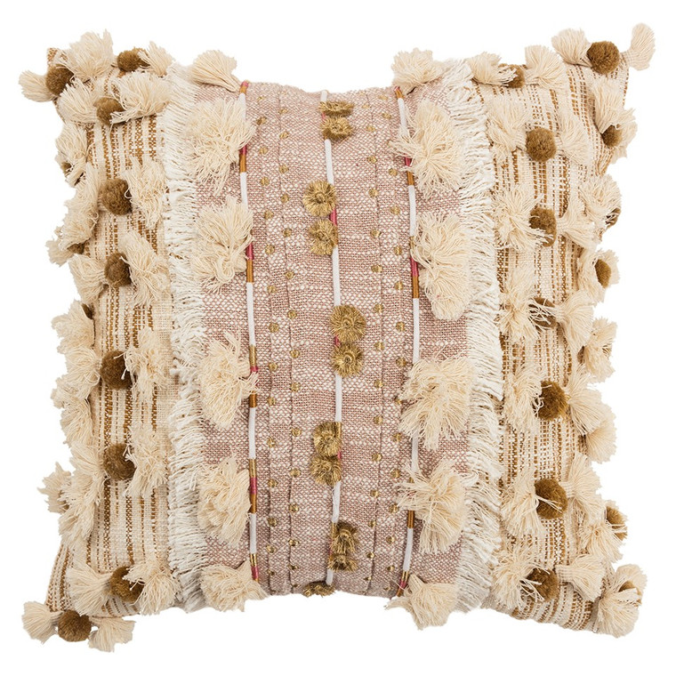 Peach Mauve Frayed Tassel Accents Throw Pillow - 808230117136