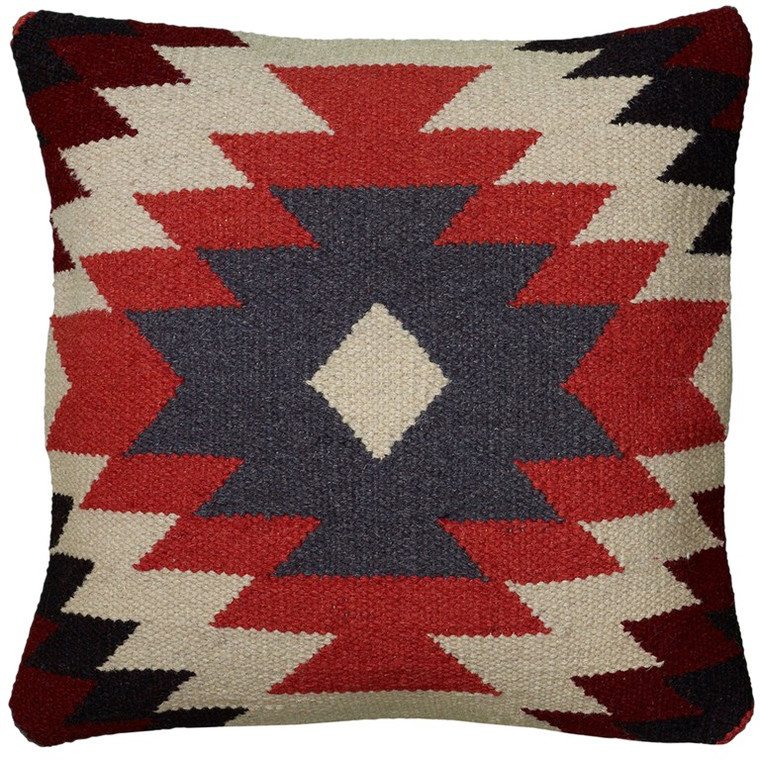 Red Cream Kilim Down Filled Throw Pillow - 808230114630