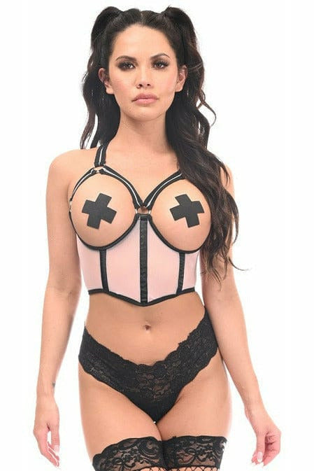 Lavish Underwire Open Cup Mesh Cincher with Criss Cross Back