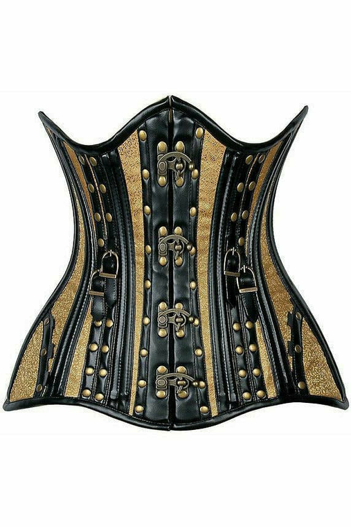 Top Drawer Faux Leather & Colored Brocade Steel Boned Under Bust Corset