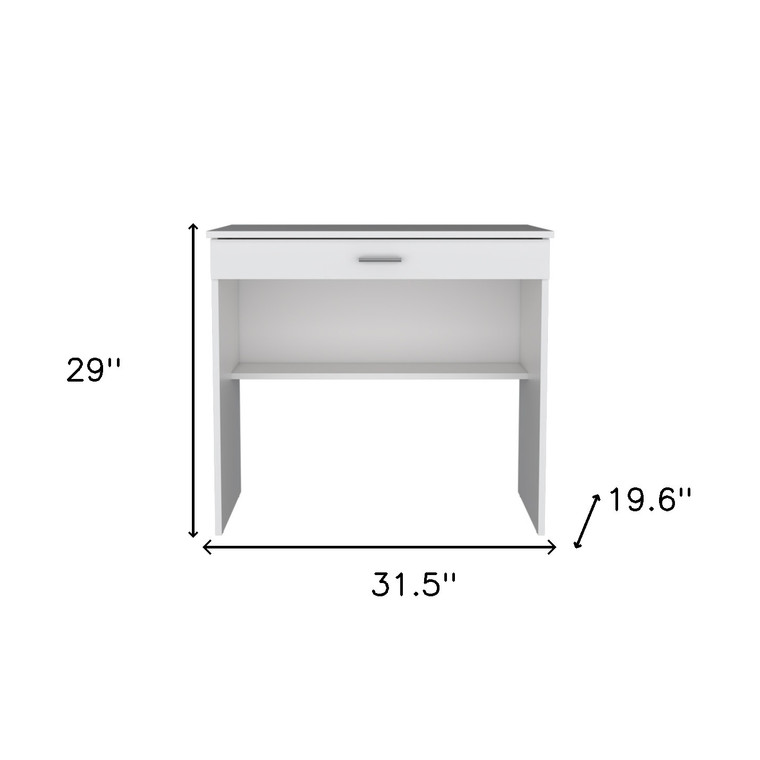32" White Wood Computer Desk With Drawer
