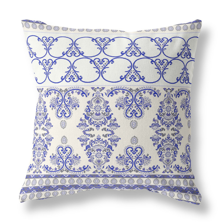 26" X 26" White And Blue Broadcloth Floral Throw Pillow - 4512839582733