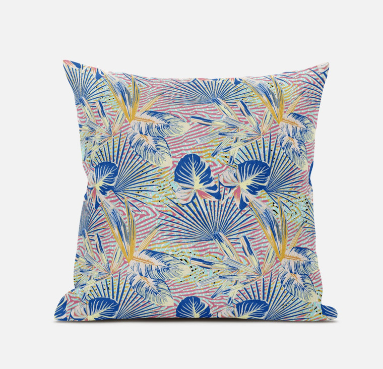 16” Blue Pink Tropical Zippered Suede Throw Pillow - 606114018445