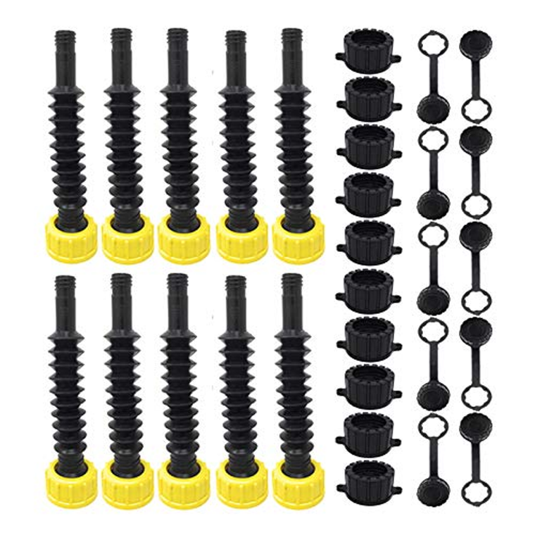 Flexible Replacement Gas Spout with Fine and Coarse Thread Caps