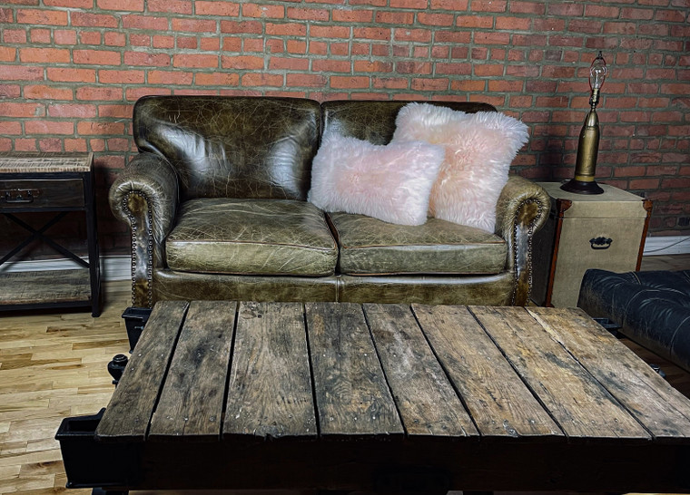 Set of Two Taupe Natural Sheepskin Square Pillows - 4512822864266