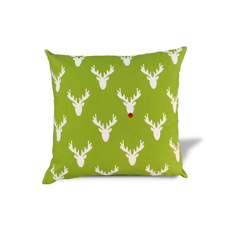 20" X 20" Red Gray And White Reindeer Zippered 100% Cotton Animal Print Throw Pillow Cover - 4512839578040