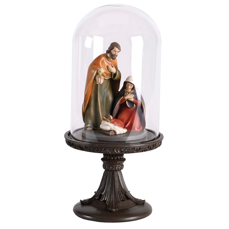 Nativity Holy Family In Glass Dome11.5H