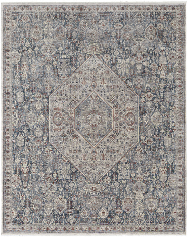 2' X 3' Blue And Ivory Floral Power Loom Stain Resistant Area Rug