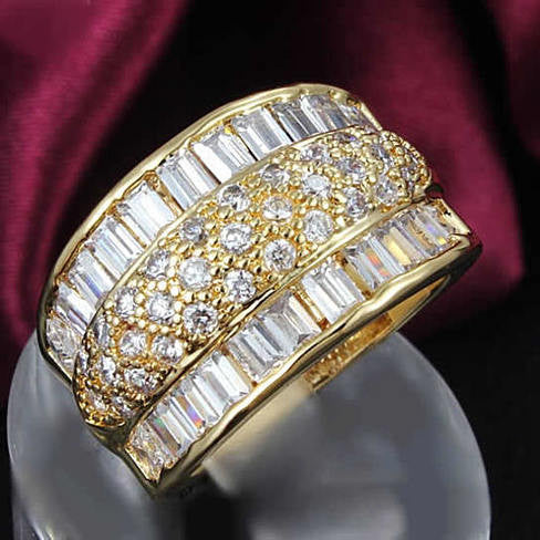 Regal Baguette And CZ Statement Band Ring
