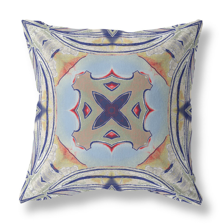 16” Navy Sage Geo Tribal Suede Throw Pillow - 606114003472