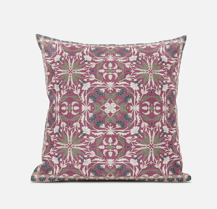 18” Magenta White Paisley Zippered Suede Throw Pillow - 606114020011