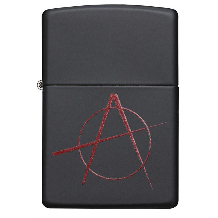 Zippo Windproof Lighter Red Anarchy Symbol Black Matte - 041689208424