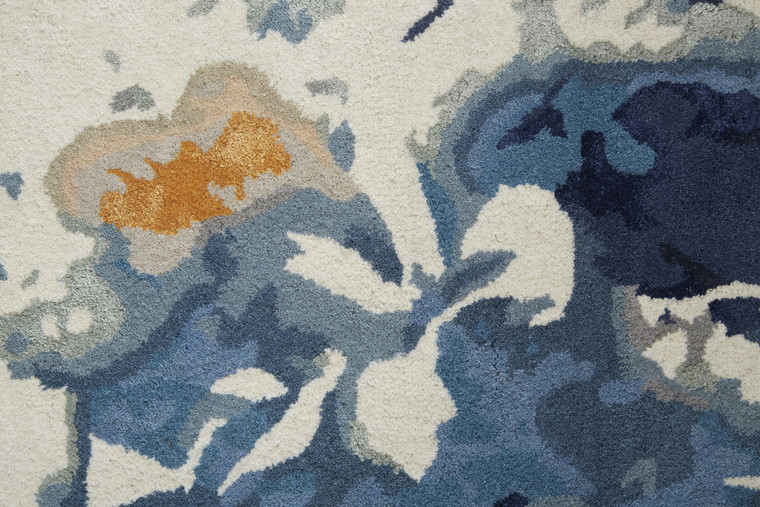 2' X 3' Blue Wool Floral Tufted Handmade Area Rug