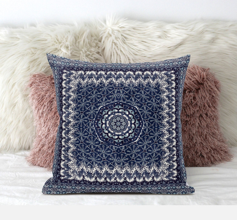 18” Indigo White Holy Floral Zippered Suede Throw Pillow - 606114019688