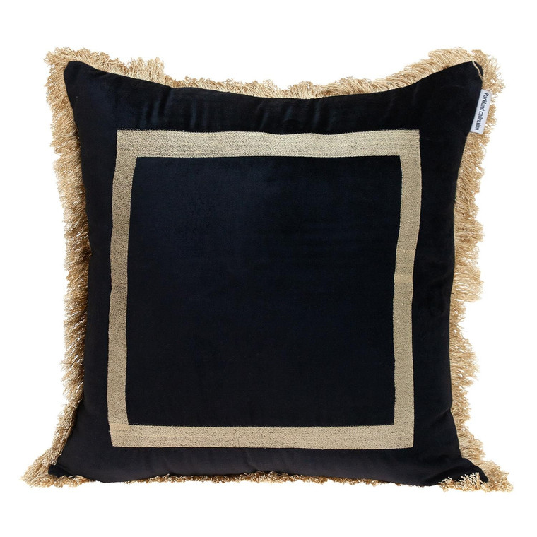Boho Black with Gold Fringe Decorative Square Throw Pillow - 808230109995