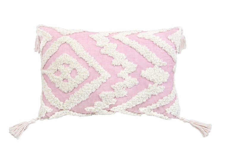 Homeroots Home Decor 13 X 20 Inches Pink and White Textural Abstract Throw Pillow with Tassels