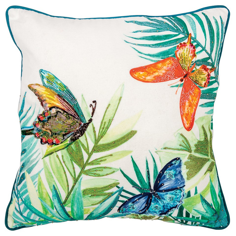 White Green Butterfly Bliss Decorative Throw Pillow - 808230116863