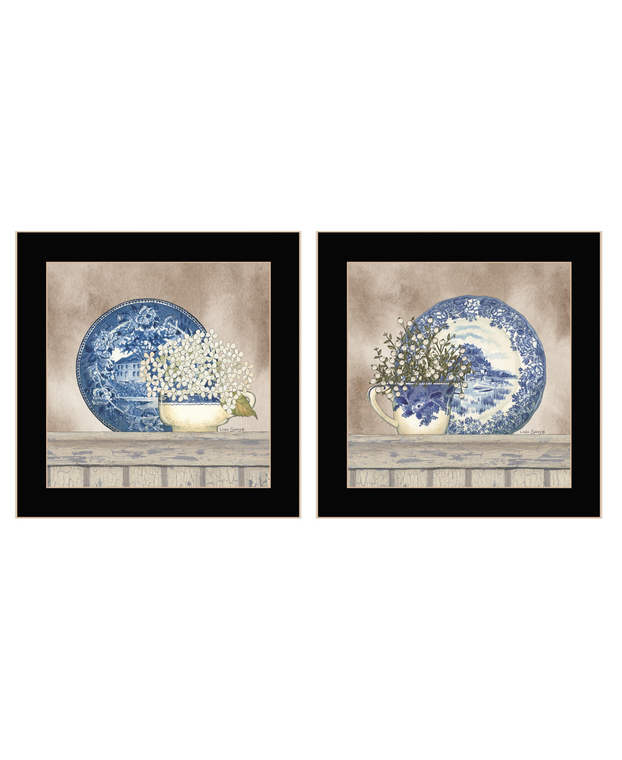 Set Of Two The Farmhouse Blues Black Framed Print Wall Art