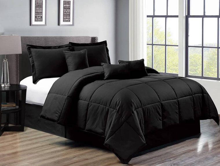 7-Piece Black Down Alternative Soft Comforter Bedding Set