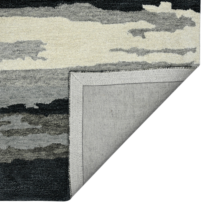 8' X 10' Dark Gray Black And Ivory Wool Abstract Hand Tufted Area Rug