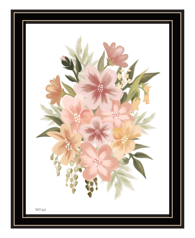 Peachy Petals Black Framed Print Wall Art