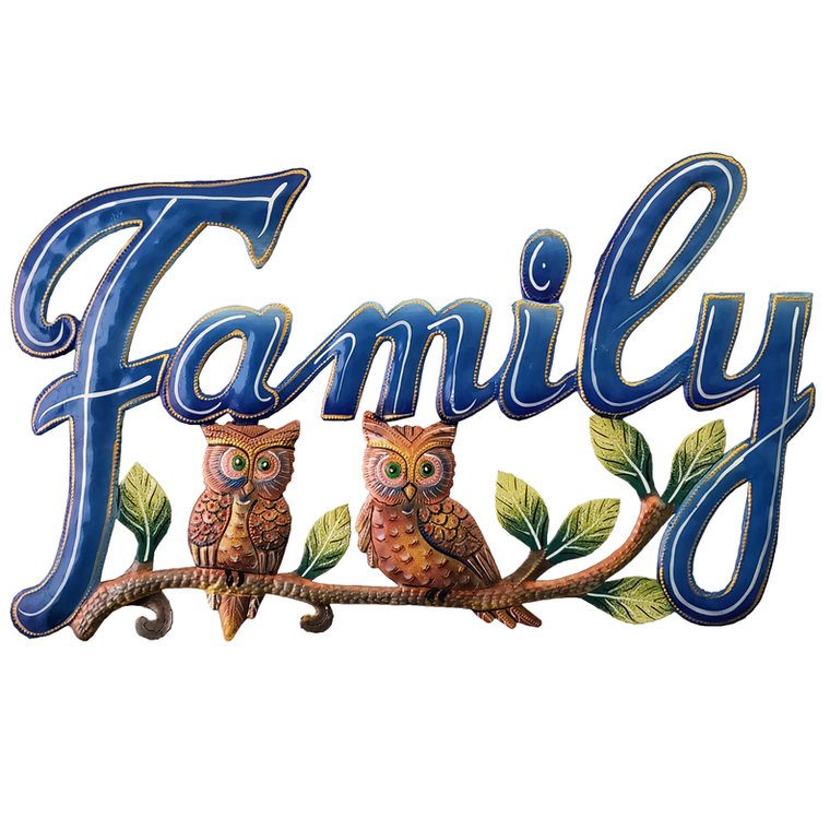 Painted Blue Family with 2 Owls