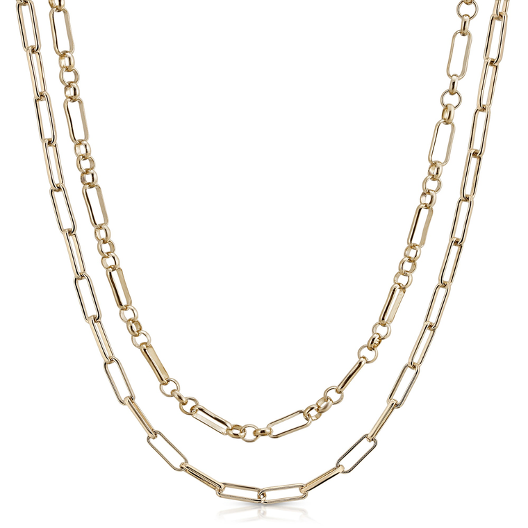 Double Small Multi Link & Elongated Link Chain Necklace