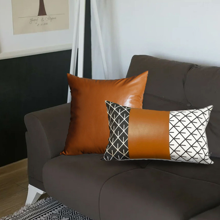 Set of 2 Rustic Brown Geometric Throw Pillow Covers - 808230092839