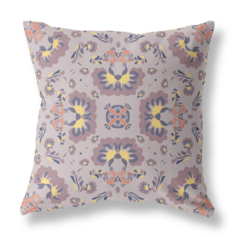 18" X 18" Muted Purple And Yellow Floral Blown Seam Suede Throw Pillow - 606114084631