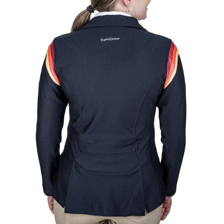 Equine Couture Women's EquiVent Gradient Show Coat- Black w/ Blue Stripes- X-Small