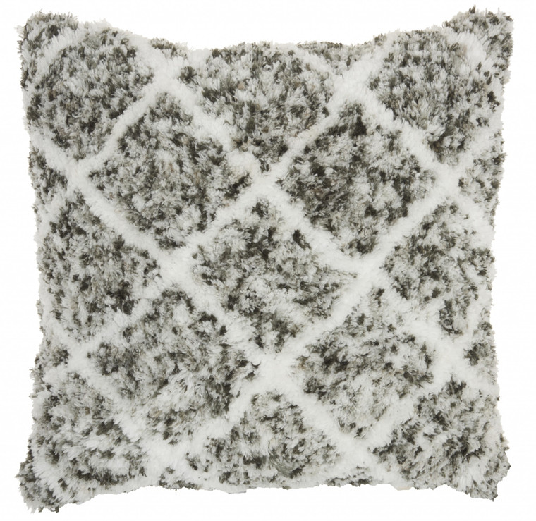 Dark Gray and White Shaggy Chevron Throw Pillow - 4512822829111