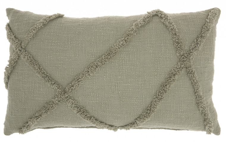 Light Abstract Khaki Green Shaggy Detail Lumbar Pillow - 4512822831213
