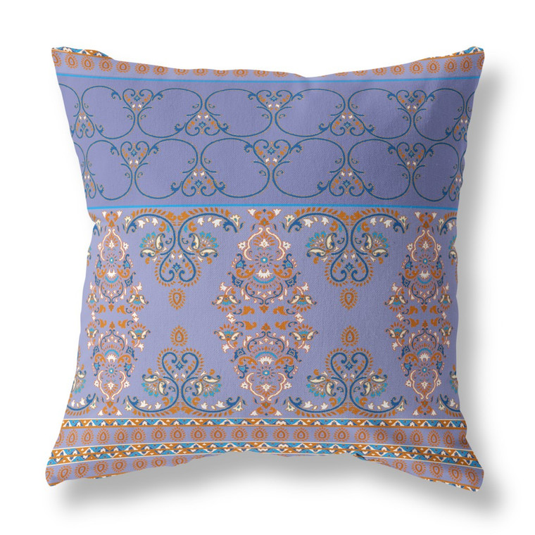 16" X 16" Purple And Blue Stencil Zippered Suede Throw Pillow - 606114082835