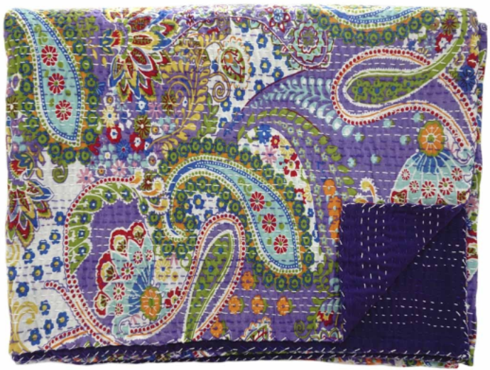 Hand Stitched Kantha Quilt / Coverlet