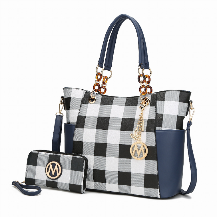 Bonita Checker Tote Bag & Wallet