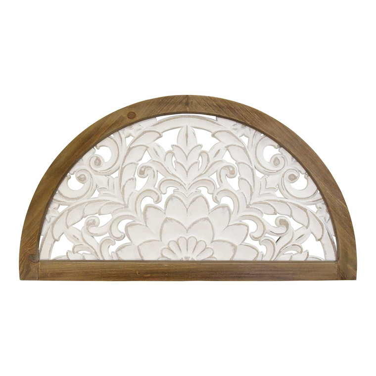 Distressed White and Natural Wood Scroll Design Over Door Wall Hanging - 4512839442976