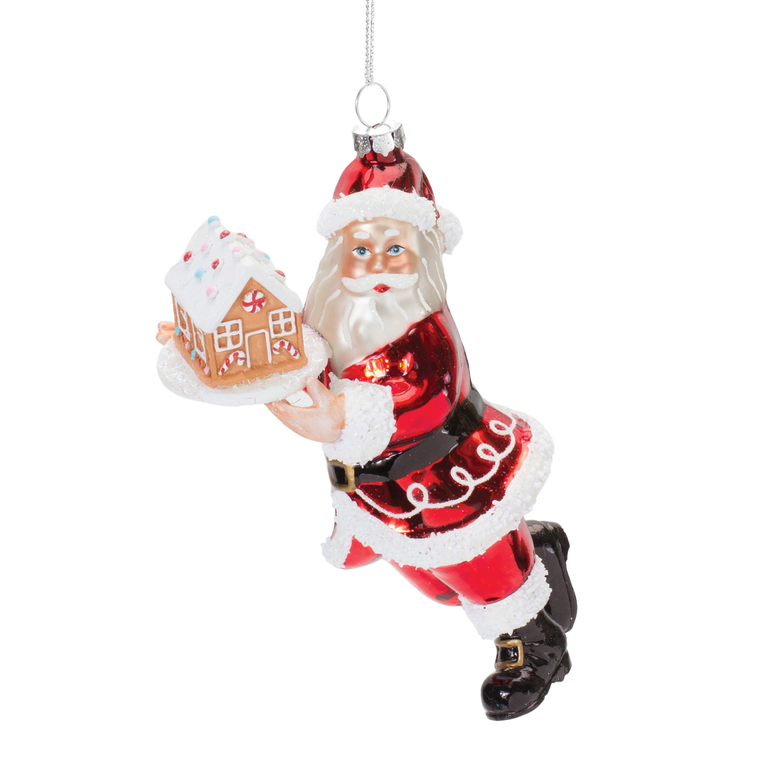 Glass Santa with Gingerbread Ornament 