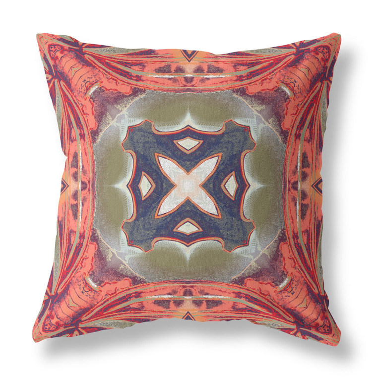 16” Peach Sage Geo Tribal Suede Throw Pillow - 606114003236