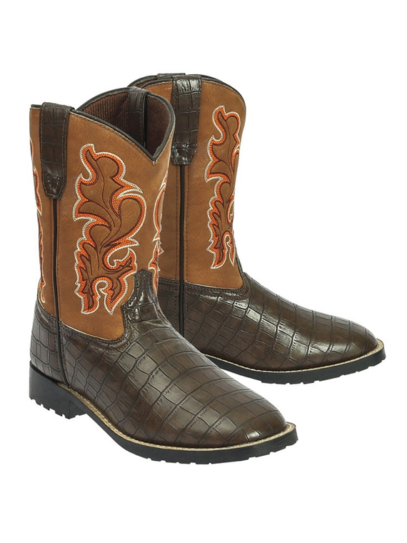 TuffRider Youth Grand Teton Square Toe Western Boot- Brown w/ Black- 7Y