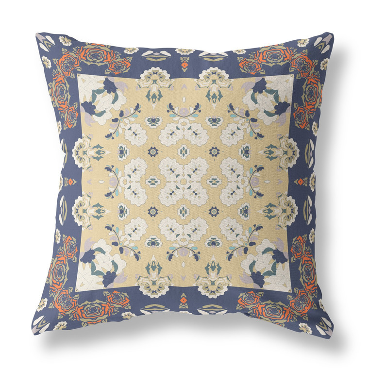 28" X 28" Blue Yellow Broadcloth Floral Throw Pillow - 4512839582849