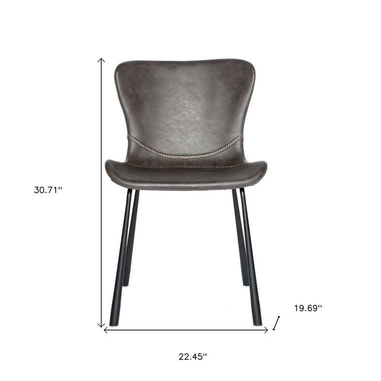 Set of Two Gray and Silver Upholstered Leather Dining Side Chairs