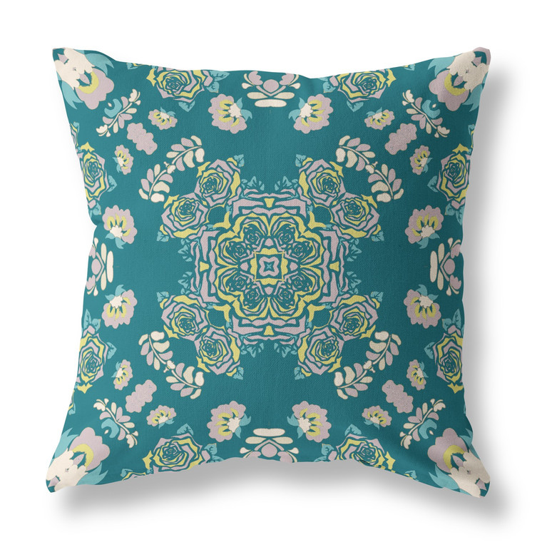 18" X 18" Green And Yellow Broadcloth Floral Throw Pillow - 4512839584812