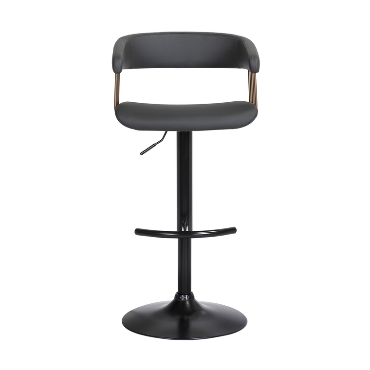 Black Faux Leather And Metal Swivel Adjustable Height Bar Chair