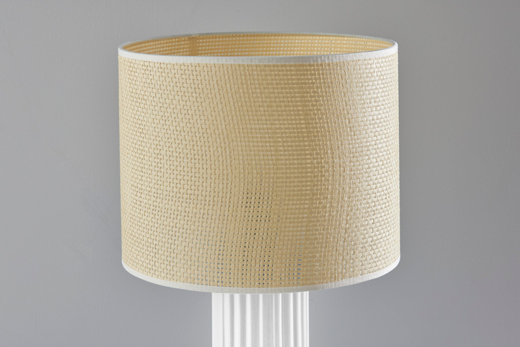 24" White Ceramic Cylinder Table Lamp With Beige Drum Shade