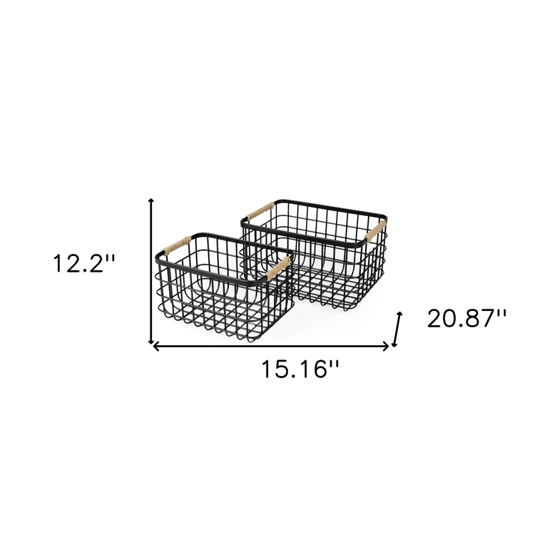 Set of Two Black Metal Basket