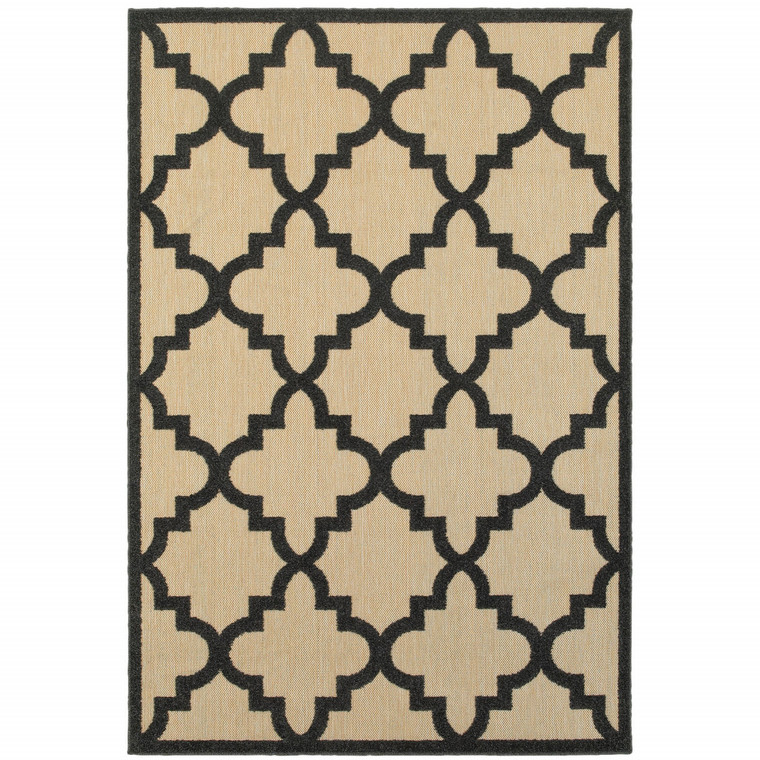 5' X 8' Sand Geometric Stain Resistant Indoor Outdoor Area Rug