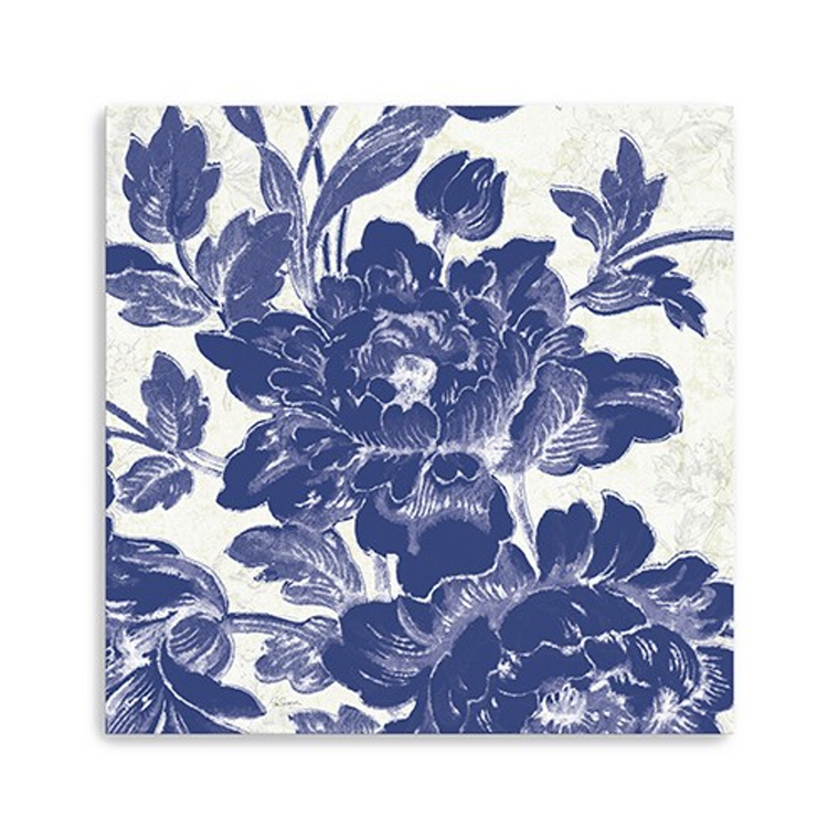 Blue Toile Roses Unframed Print Wall Art - 808230016491